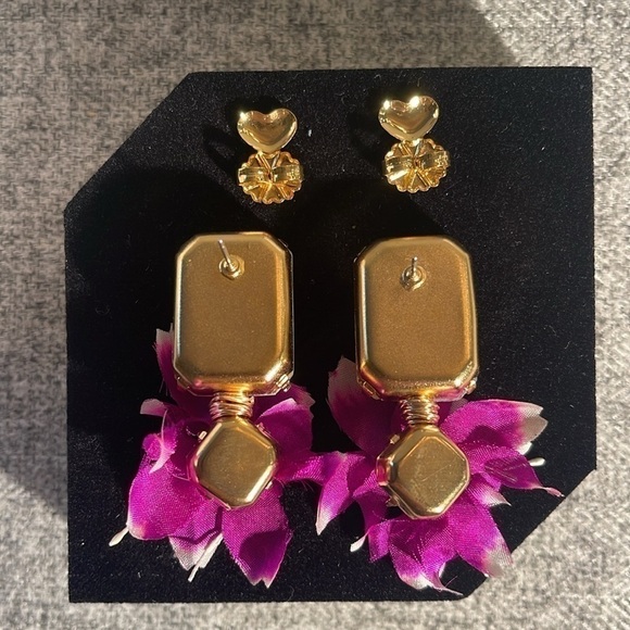 Anthropologie Pink Reef Silk and Velvet Earrings. NWT - Picture 3 of 5